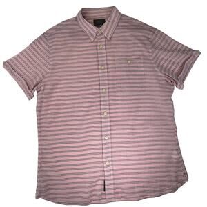 JACHS NY Pink Striped Button Down Shirt Men’s M 100% Cotton Coastal Summer